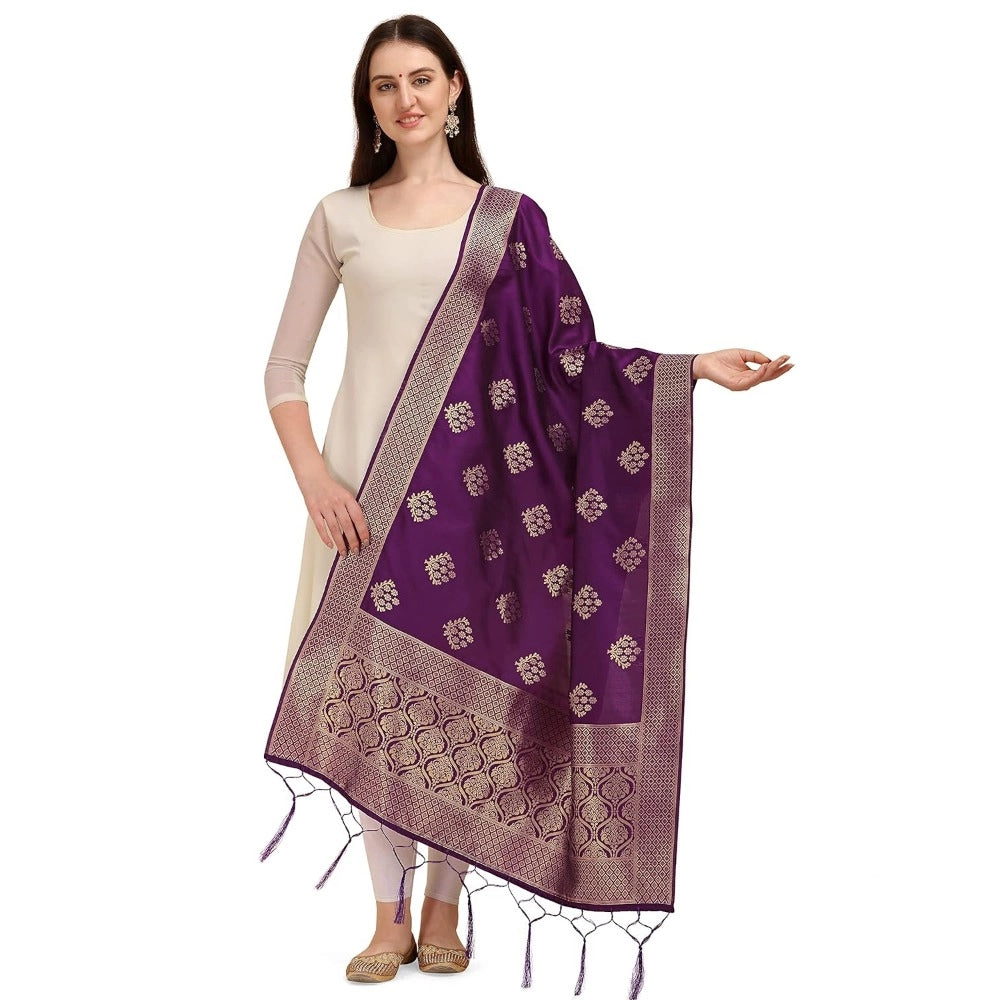 Clasymist Women's Silk Pure Zari weaving Duppatta (Purple, Length: 2-2.3 Mtrs)