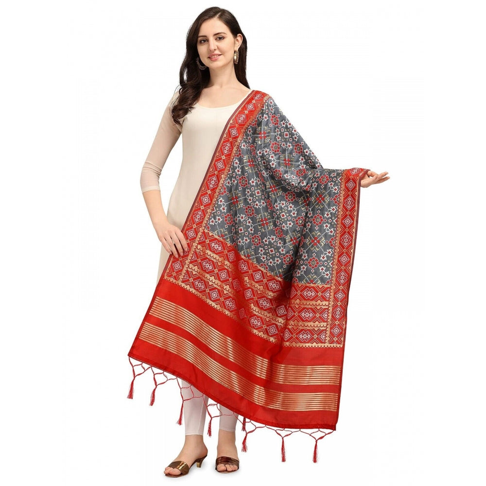 Clasymist Women's Silk Pure weaving Work Duppatta (Grey, Length: 2-2.3 Mtrs)