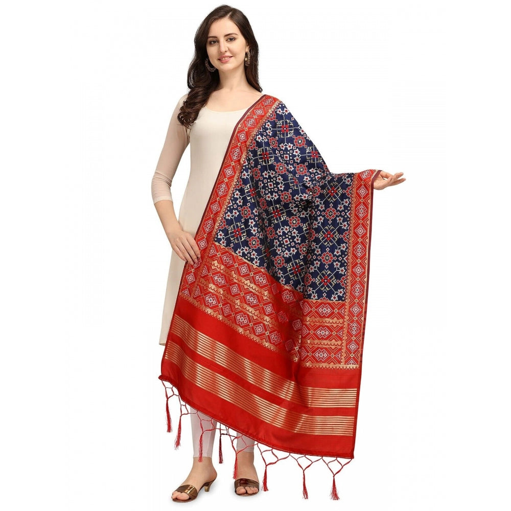 Clasymist Women's Silk Pure weaving Work Duppatta (Navy Blue, Length: 2-2.3 Mtrs)