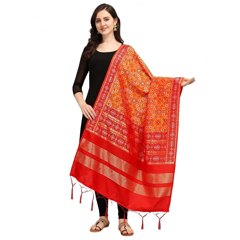 Clasymist Women's Silk Pure weaving Work Duppatta (Orange, Length: 2-2.3 Mtrs)