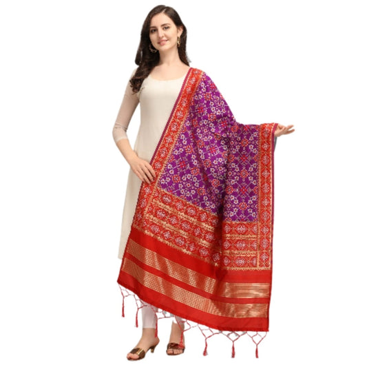 Clasymist Women's Silk Pure weaving Work Duppatta (Purple, Length: 2-2.3 Mtrs)