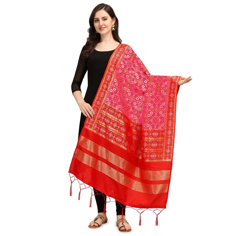 Clasymist Women's Silk Pure weaving Work Duppatta (Pink, Length: 2-2.3 Mtrs)