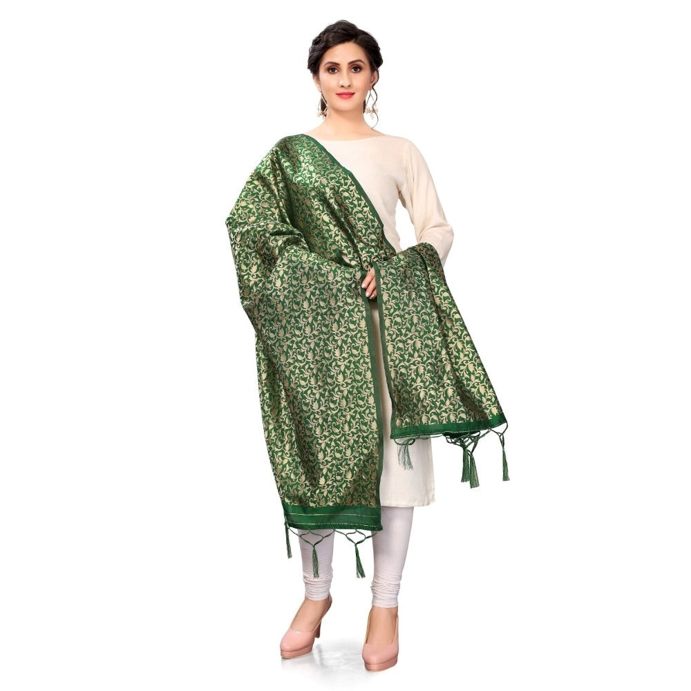 Clasymist Women's Silk Pure weaving Work Duppatta (Green, Length: 2-2.3 Mtrs)