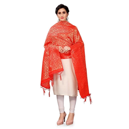 Clasymist Women's Silk Pure weaving Work Duppatta (Red, Length: 2-2.3 Mtrs)