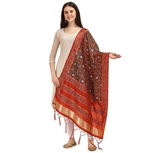 Clasymist Women's Silk Pure Zari weaving Duppatta (Brown, Length: 2-2.3 Mtrs)