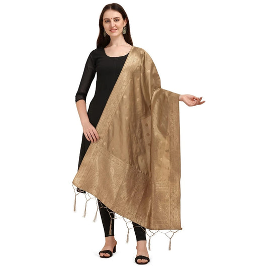 Clasymist Women's Silk Pure Zari weaving Duppatta (Beige, Length: 2-2.3 Mtrs)