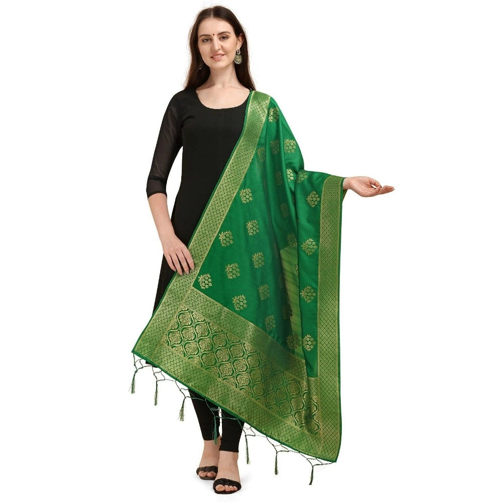 Clasymist Women's Silk Pure Zari weaving Duppatta (Green, Length: 2-2.3 Mtrs)