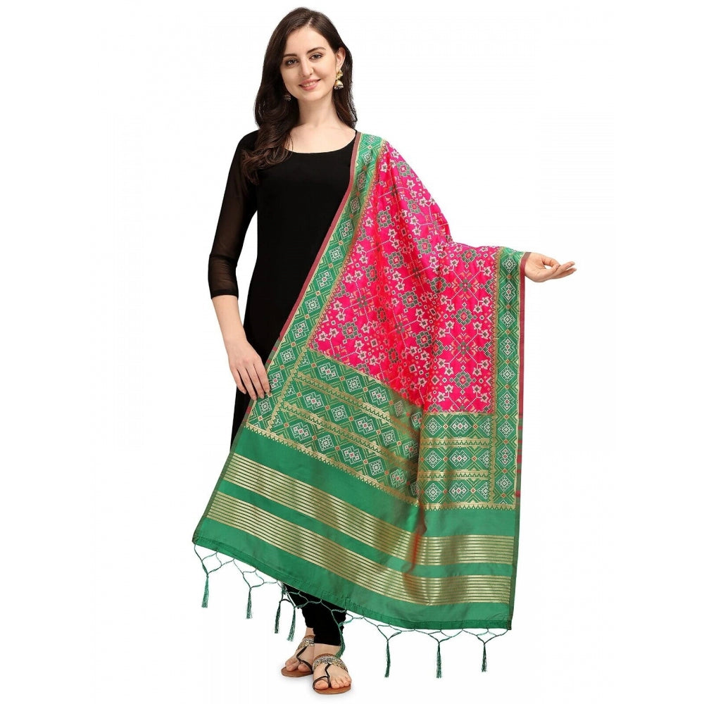 Clasymist Women's Silk Pure weaving Work Duppatta (Pink, Length: 2-2.3 Mtrs)