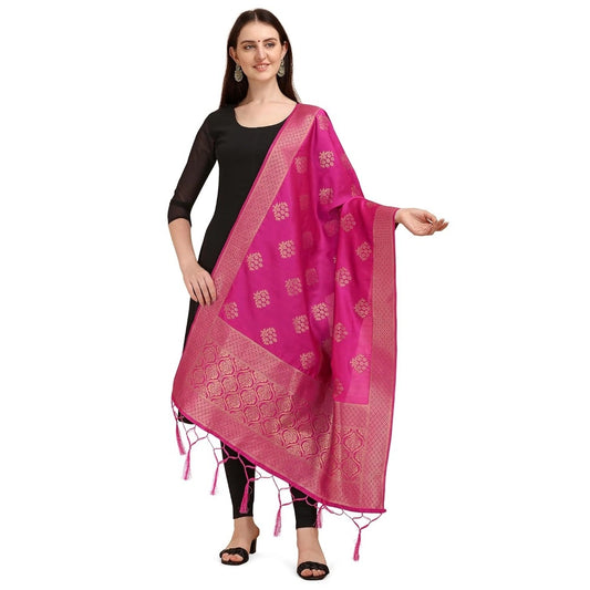 Clasymist Women's Silk Pure Zari weaving Duppatta (Pink, Length: 2-2.3 Mtrs)