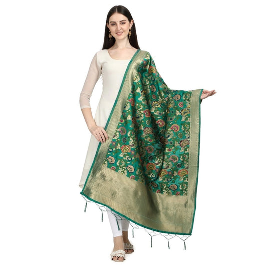 Clasymist Women's Silk Pure Zari weaving Duppatta (Green, Length: 2-2.3 Mtrs)