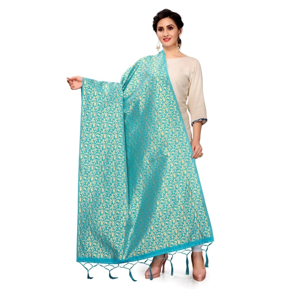 Clasymist Women's Silk Pure weaving Work Duppatta (Light Blue, Length: 2-2.3 Mtrs)