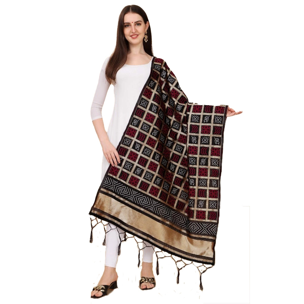 Clasymist Women's Silk Pure weaving Work Duppatta (Black, Length: 2-2.3 Mtrs)