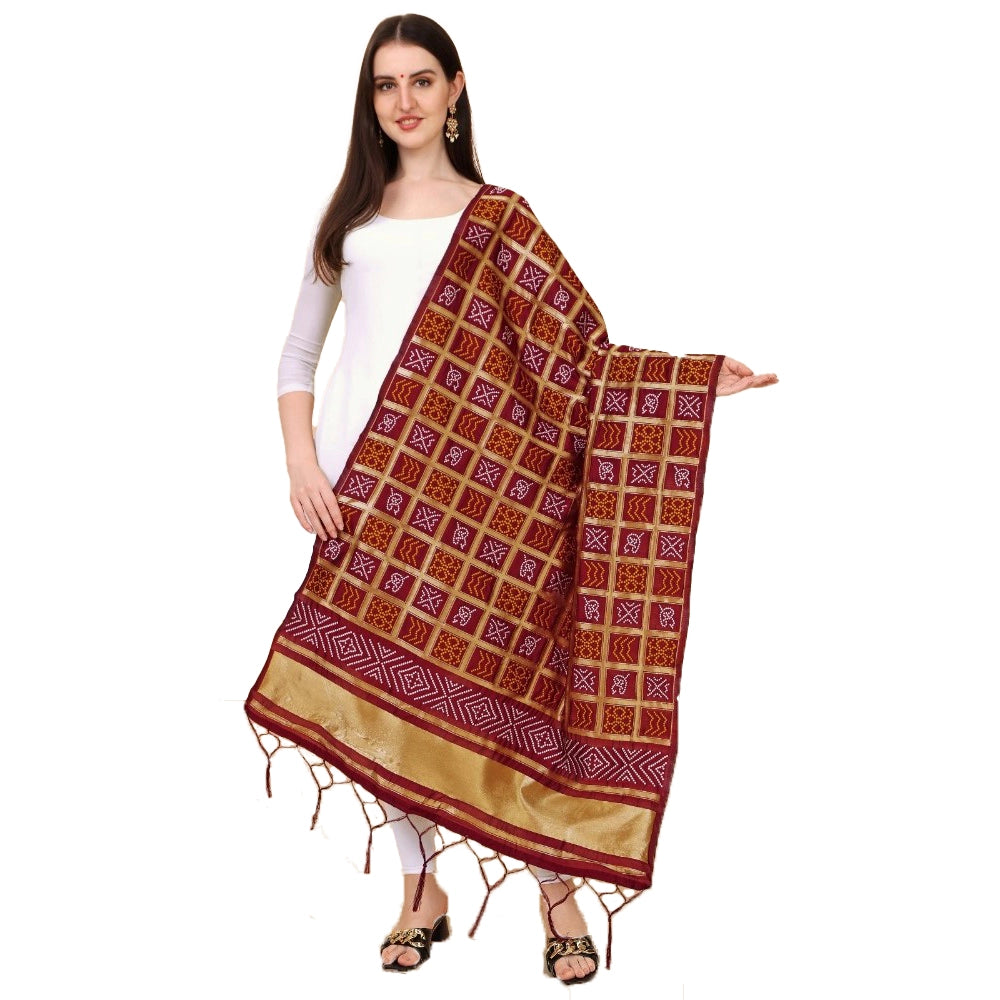 Clasymist Women's Silk Pure weaving Work Duppatta (Maroon, Length: 2-2.3 Mtrs)