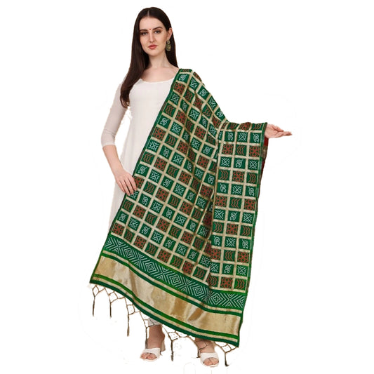 Clasymist Women's Silk Pure weaving Work Duppatta (Green, Length: 2-2.3 Mtrs)