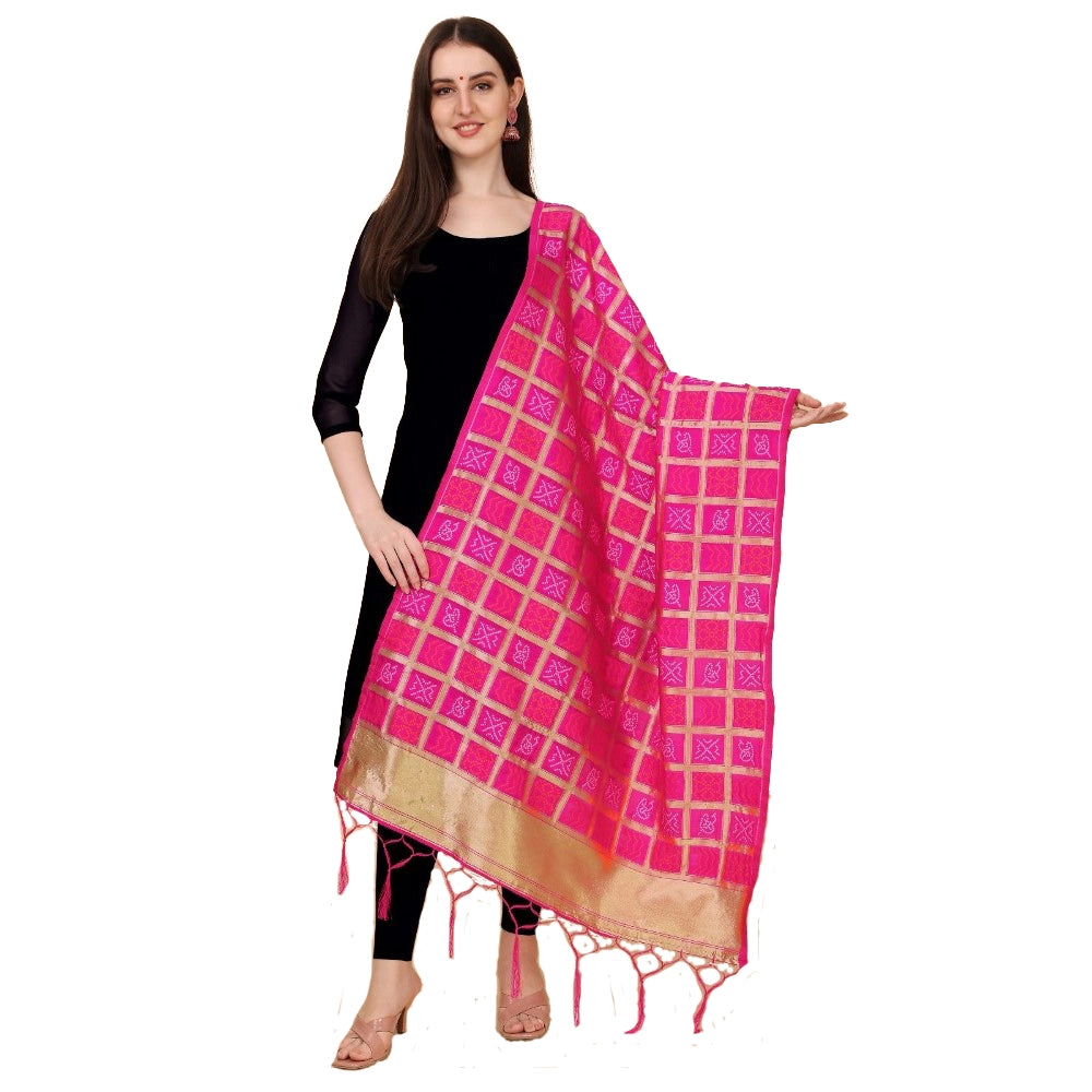 Clasymist Women's Silk Pure weaving Work Duppatta (Pink, Length: 2-2.3 Mtrs)