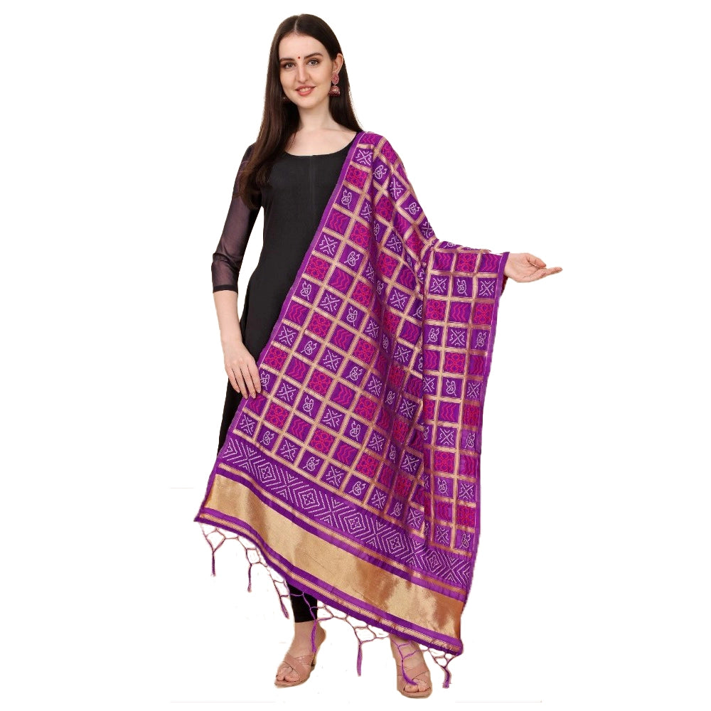 Clasymist Women's Silk Pure weaving Work Duppatta (Purple, Length: 2-2.3 Mtrs)