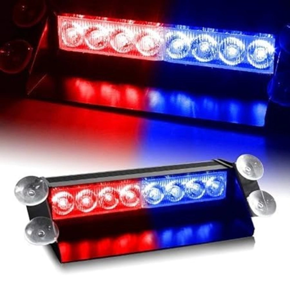 Clasymist 8 Led Police Car Flashing Lights Interior Light Car Led 12 V, 12 W Universal For Car (Red and Blue)