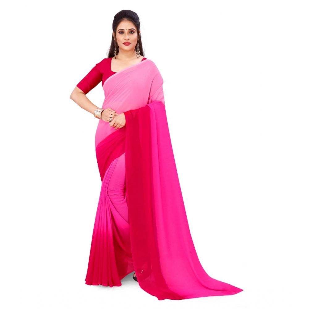 Clasymist Women's Georgette Printed Saree With Unstitched Blouse (Pink, 5-6 Mtrs)