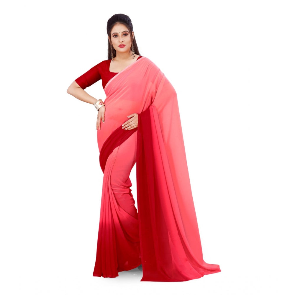 Clasymist Women's Georgette Printed Saree With Unstitched Blouse (Pink, 5-6 Mtrs)