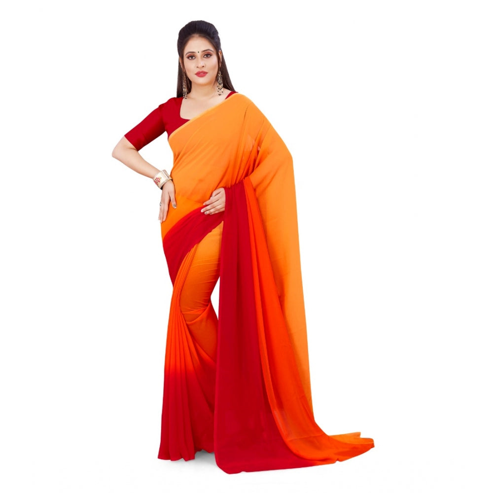 Clasymist Women's Georgette Printed Saree With Unstitched Blouse (Orange, 5-6 Mtrs)