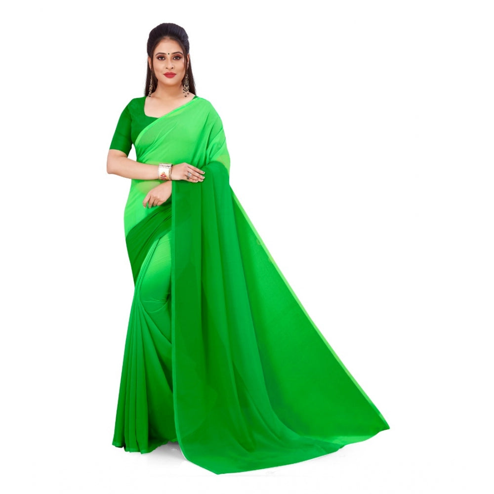 Clasymist Women's Georgette Printed Saree With Unstitched Blouse (Green, 5-6 Mtrs)