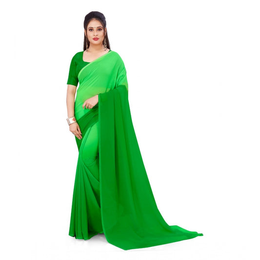 Clasymist Women's Georgette Printed Saree With Unstitched Blouse (Green, 5-6 Mtrs)