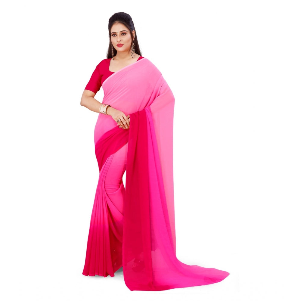 Clasymist Women's Georgette Printed Saree With Unstitched Blouse (Pink, 5-6 Mtrs)