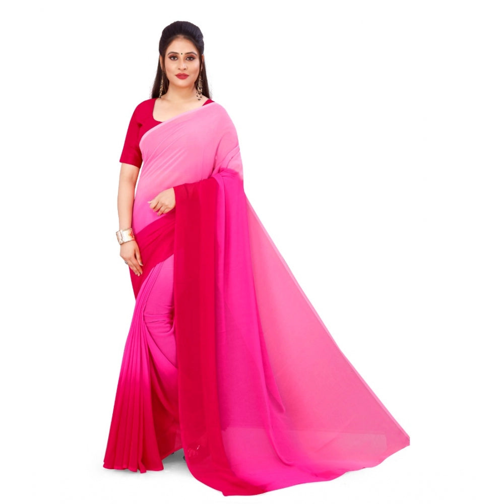 Clasymist Women's Georgette Printed Saree With Unstitched Blouse (Pink, 5-6 Mtrs)