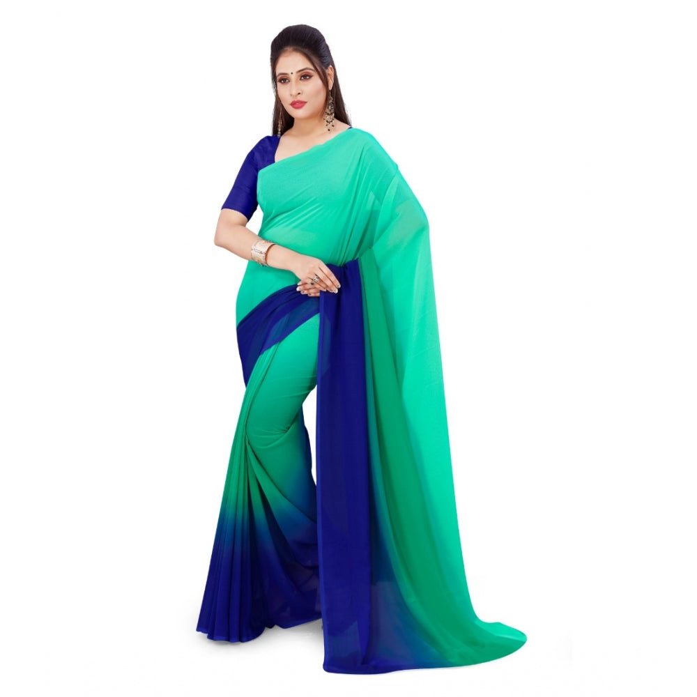 Clasymist Women's Georgette Printed Saree With Unstitched Blouse (Turquoise Green, 5-6 Mtrs)