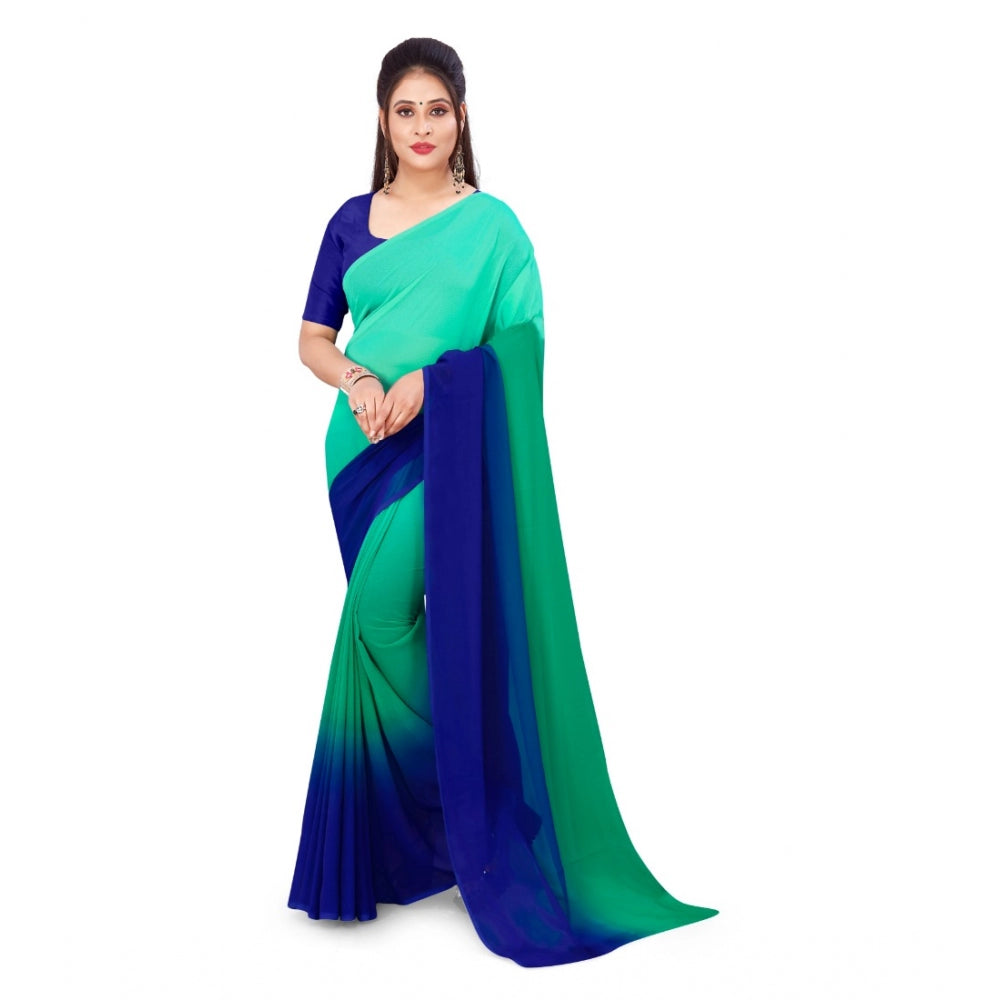 Clasymist Women's Georgette Printed Saree With Unstitched Blouse (Turquoise Green, 5-6 Mtrs)