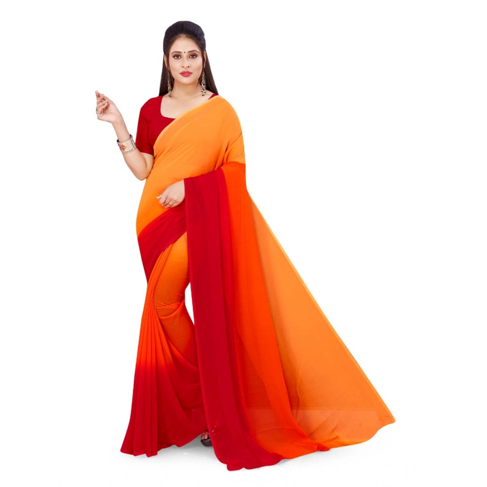 Clasymist Women's Georgette Printed Saree With Unstitched Blouse (Orange, 5-6 Mtrs)