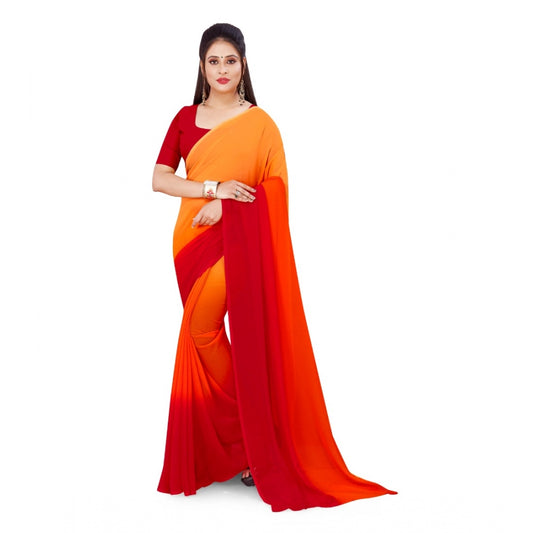 Clasymist Women's Georgette Printed Saree With Unstitched Blouse (Orange, 5-6 Mtrs)