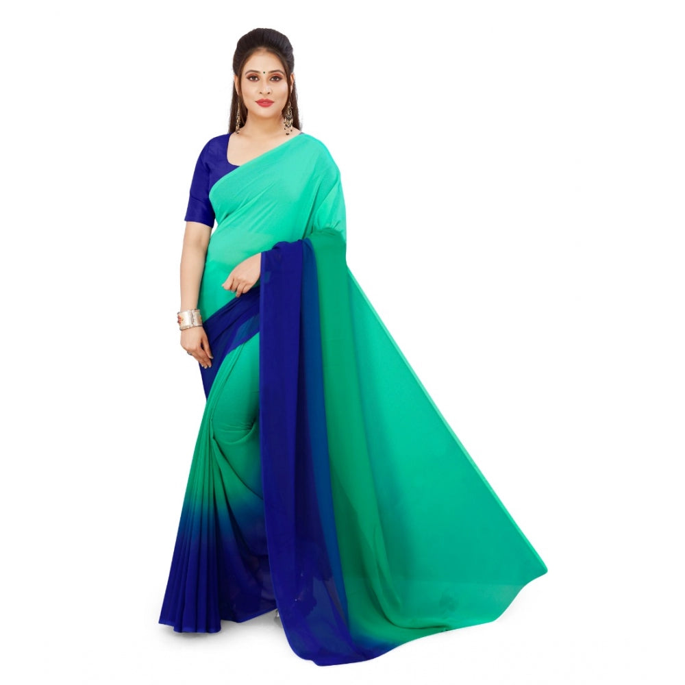 Clasymist Women's Georgette Printed Saree With Unstitched Blouse (Turquoise Green, 5-6 Mtrs)