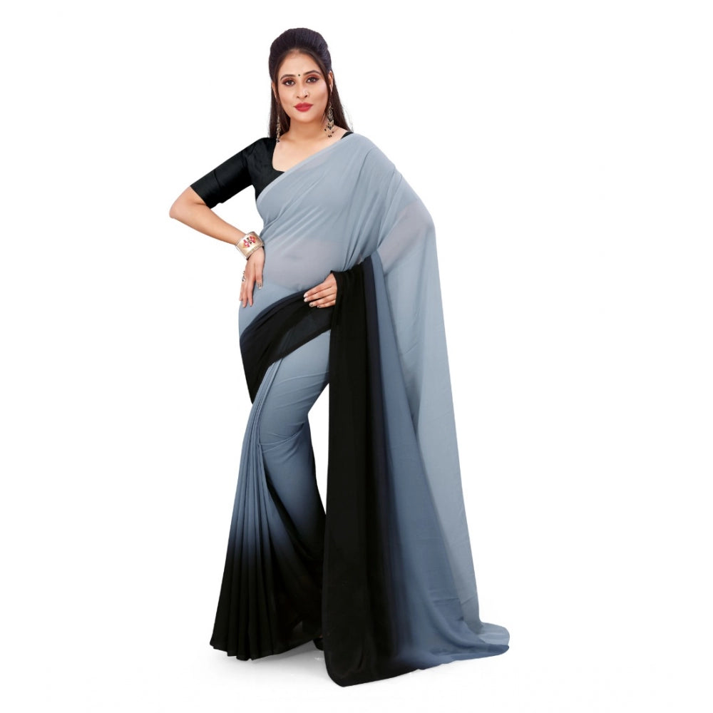 Clasymist Women's Georgette Printed Saree With Unstitched Blouse (Grey, 5-6 Mtrs)