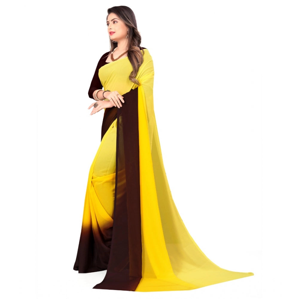 Clasymist Women's Georgette Printed Saree With Unstitched Blouse (Yellow, 5-6 Mtrs)