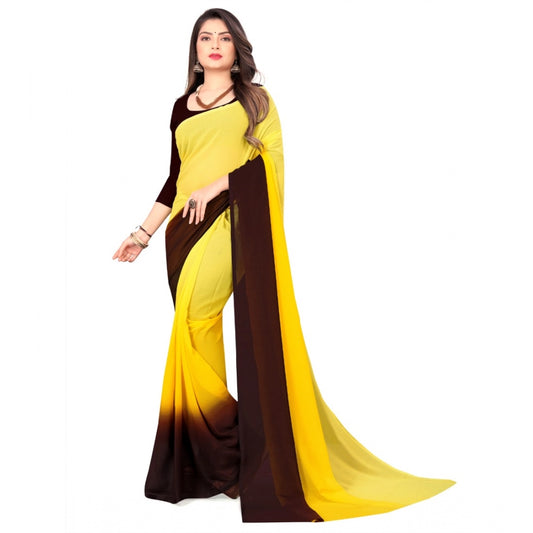 Clasymist Women's Georgette Printed Saree With Unstitched Blouse (Yellow, 5-6 Mtrs)