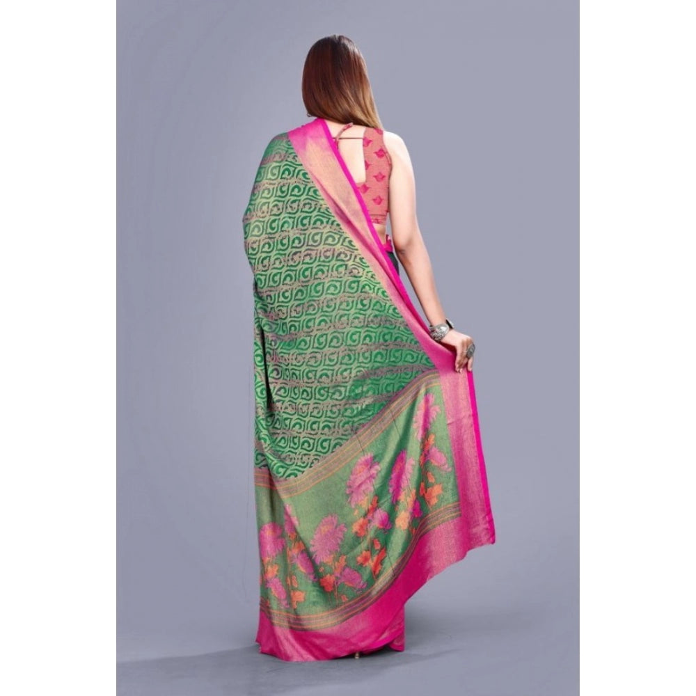 Clasymist Women's Viscose Rayon Printed Saree With Unstitched Blouse (Rama)