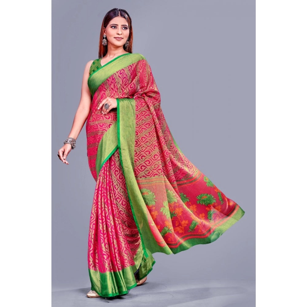 Clasymist Women's Viscose Rayon Printed Saree With Unstitched Blouse (Pink)