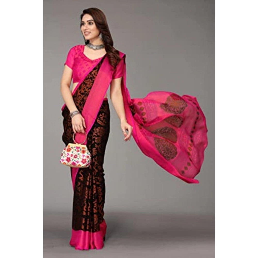 Clasymist Women's Viscose Rayon Printed Saree With Unstitched Blouse (Black)