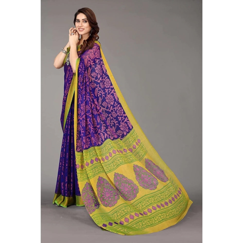 Clasymist Women's Viscose Rayon Printed Saree With Unstitched Blouse (Blue)