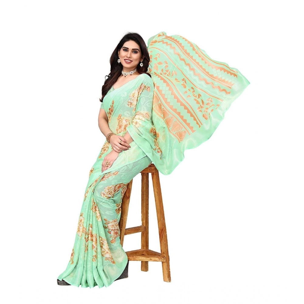 Clasymist Women's Viscose Rayon Printed Saree With Unstitched Blouse (Pista)