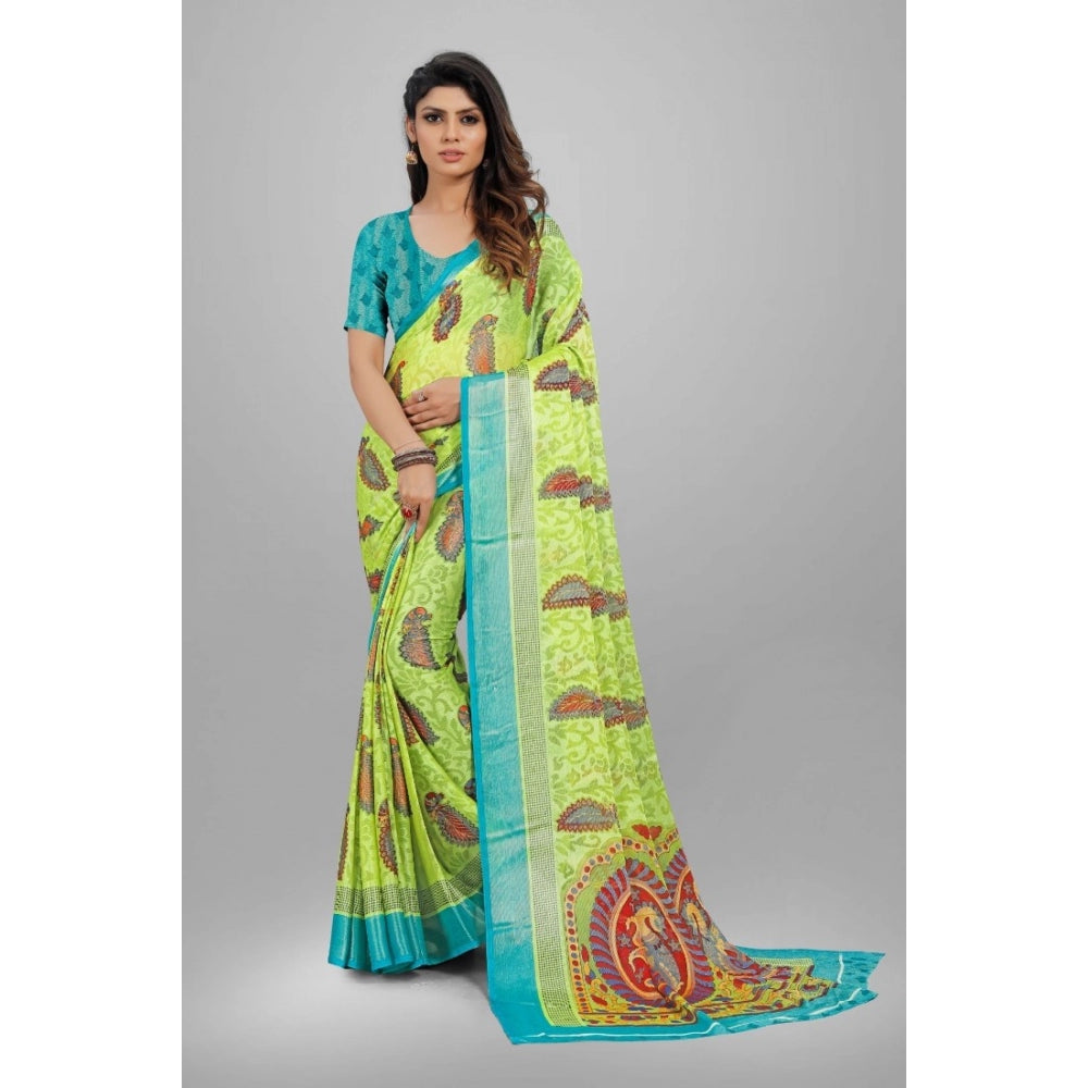 Clasymist Women's Viscose Rayon Printed Saree With Unstitched Blouse (Mehendi)