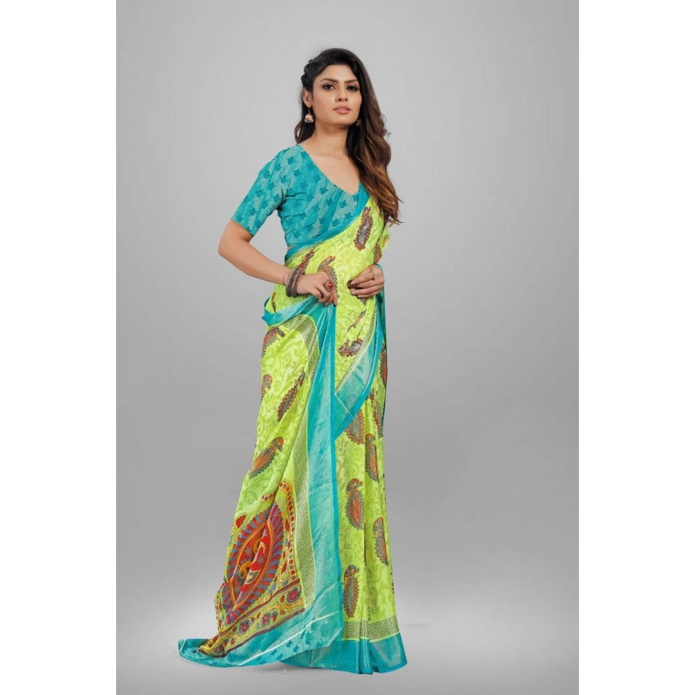 Clasymist Women's Viscose Rayon Printed Saree With Unstitched Blouse (Mehendi)