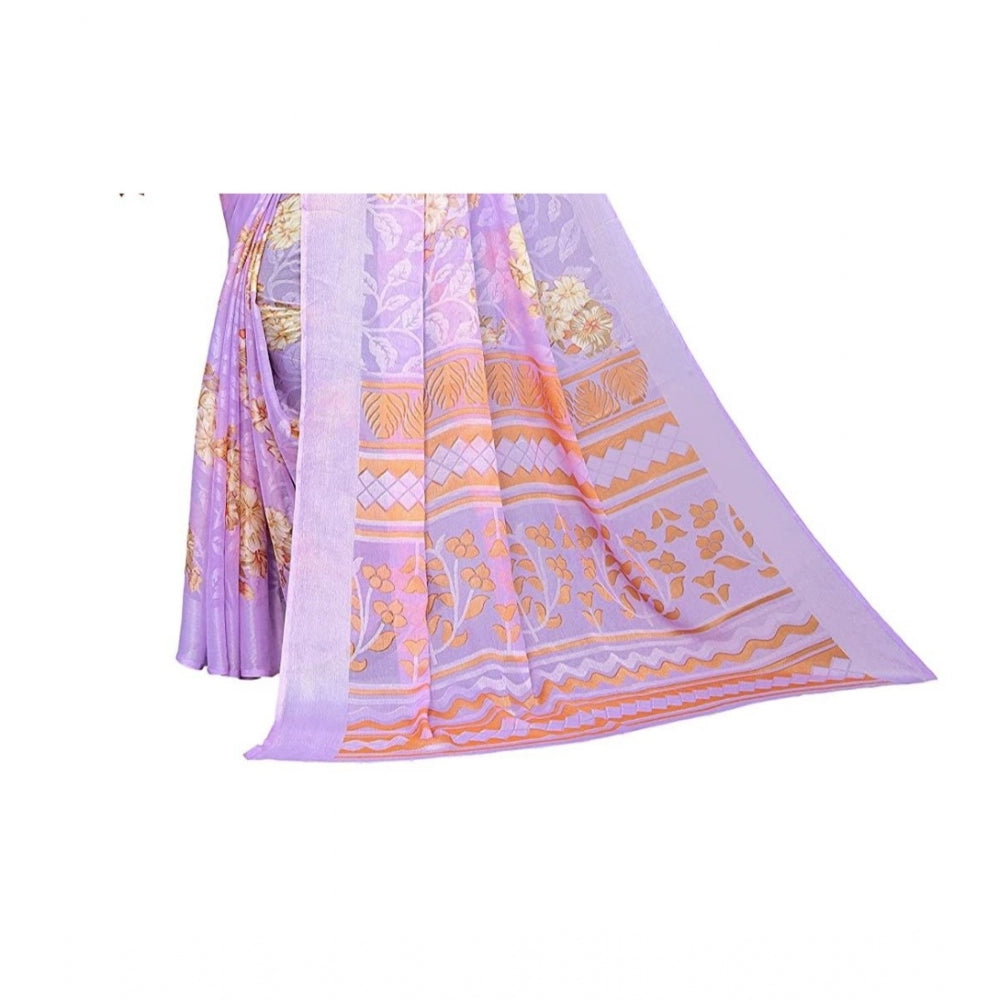 Clasymist Women's Viscose Rayon Printed Saree With Unstitched Blouse (Purple)