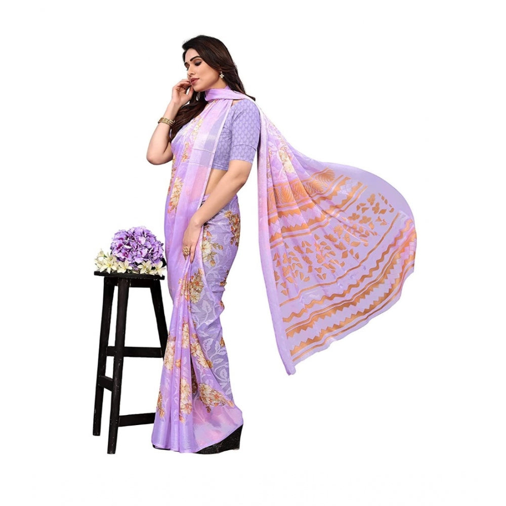 Clasymist Women's Viscose Rayon Printed Saree With Unstitched Blouse (Purple)