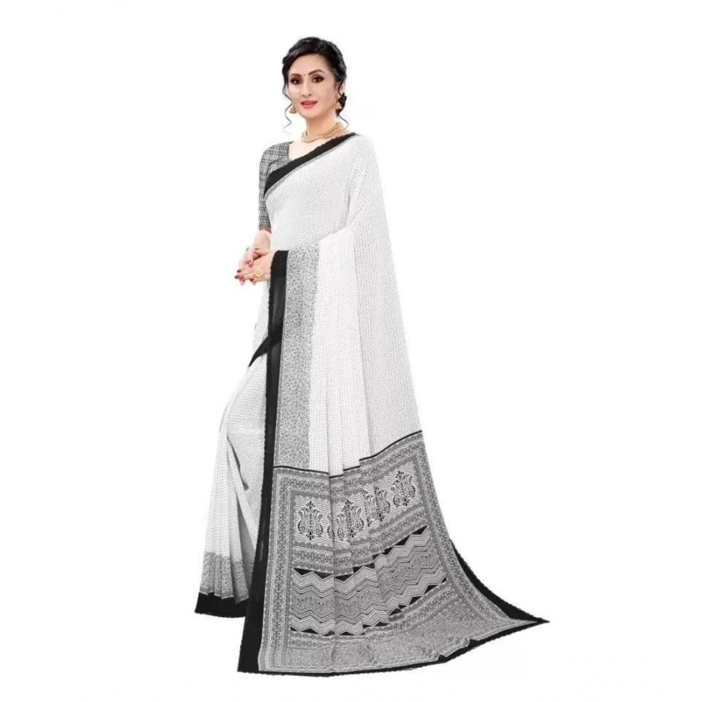 Clasymist Women's Georgette Printed Saree With Unstitched Blouse (Black)