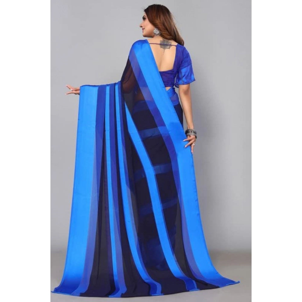 Clasymist Women's Satin Patta Printed Saree With Unstitched Blouse (Skyblue)