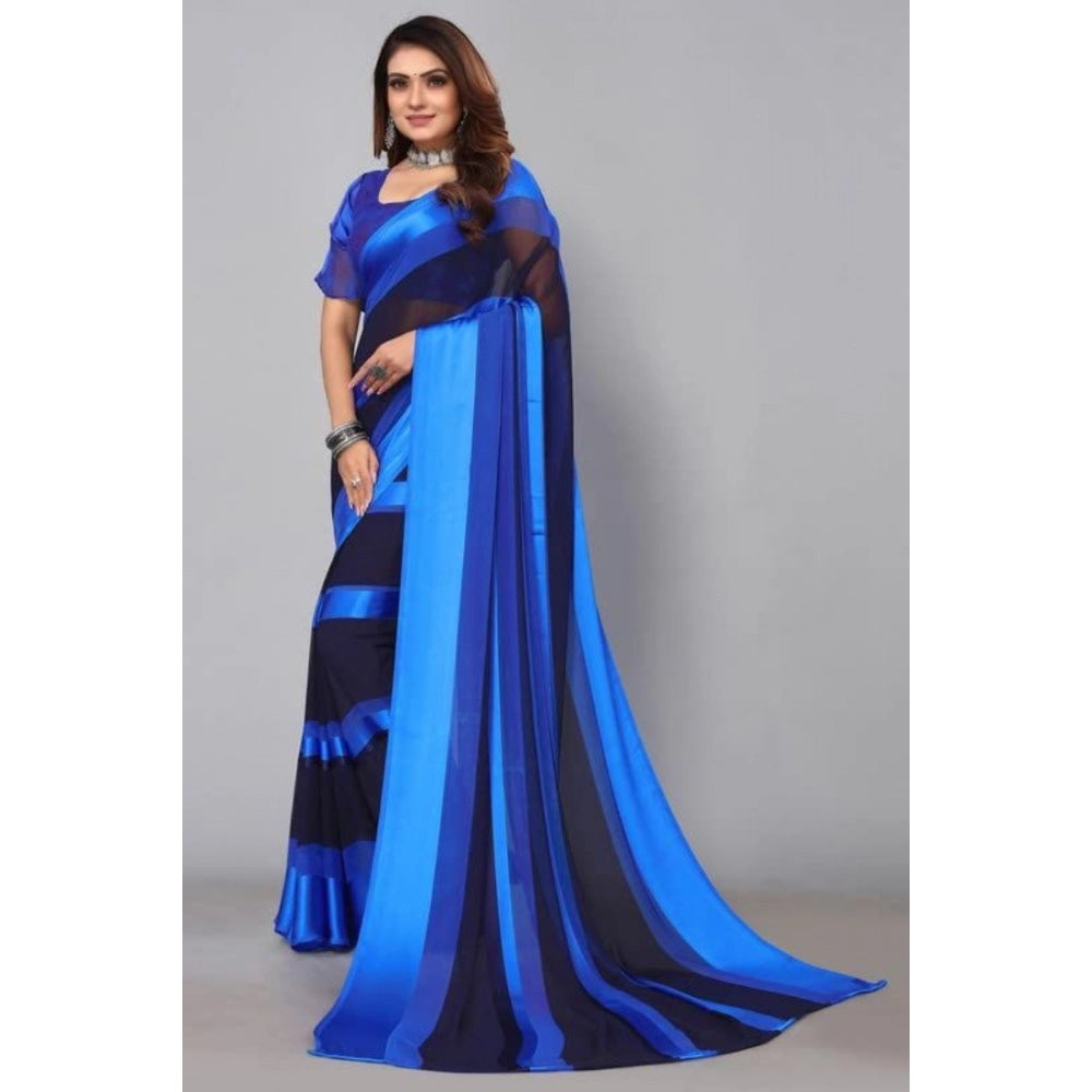 Clasymist Women's Satin Patta Printed Saree With Unstitched Blouse (Skyblue)