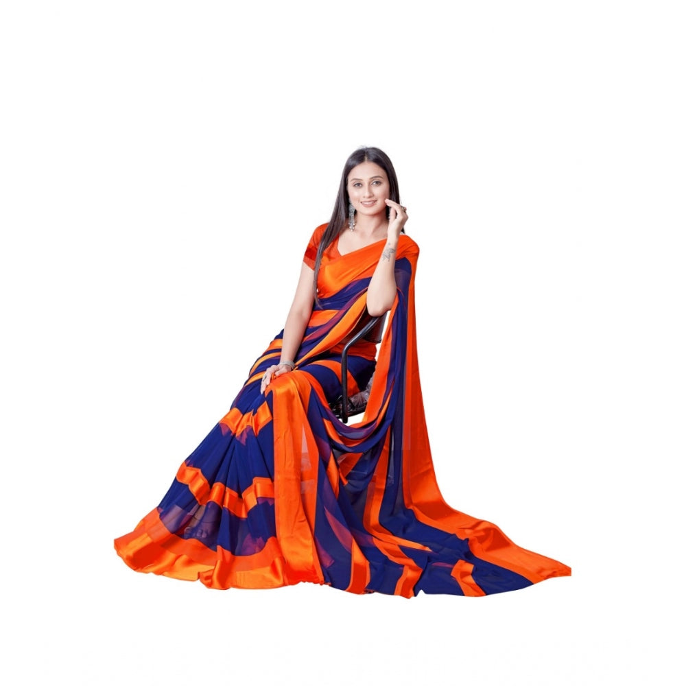 Clasymist Women's Satin Patta Printed Saree With Unstitched Blouse (Orange)