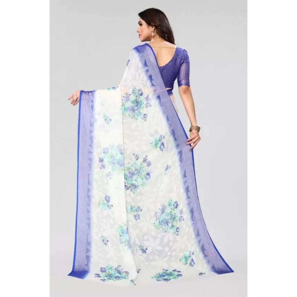 Clasymist Women's Viscose Rayon Printed Saree With Unstitched Blouse (Blue)